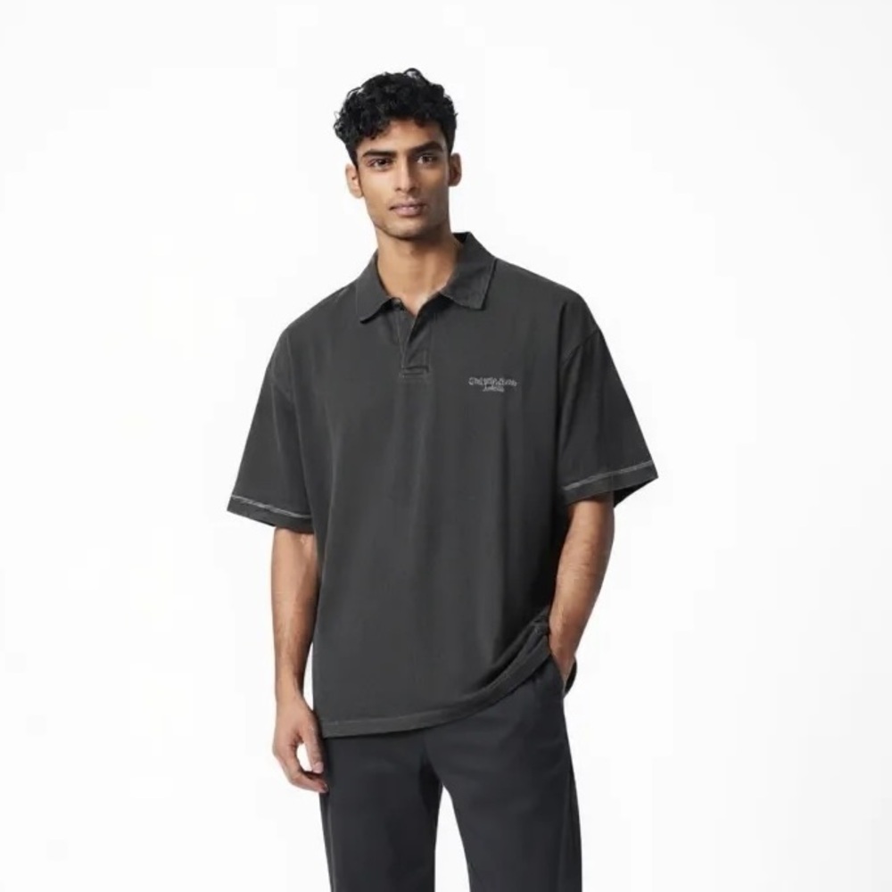 CALVIN KLEIN JEANS Men’s Distressed Faded Polo Shirt Classic Design Black Size L